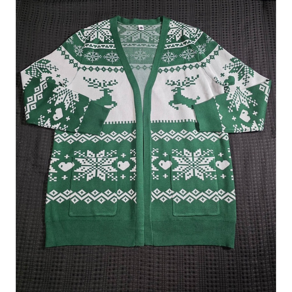 Women's Fair Isle Reindeer Knit Button-Front Cardigan Sweater V-Neck L